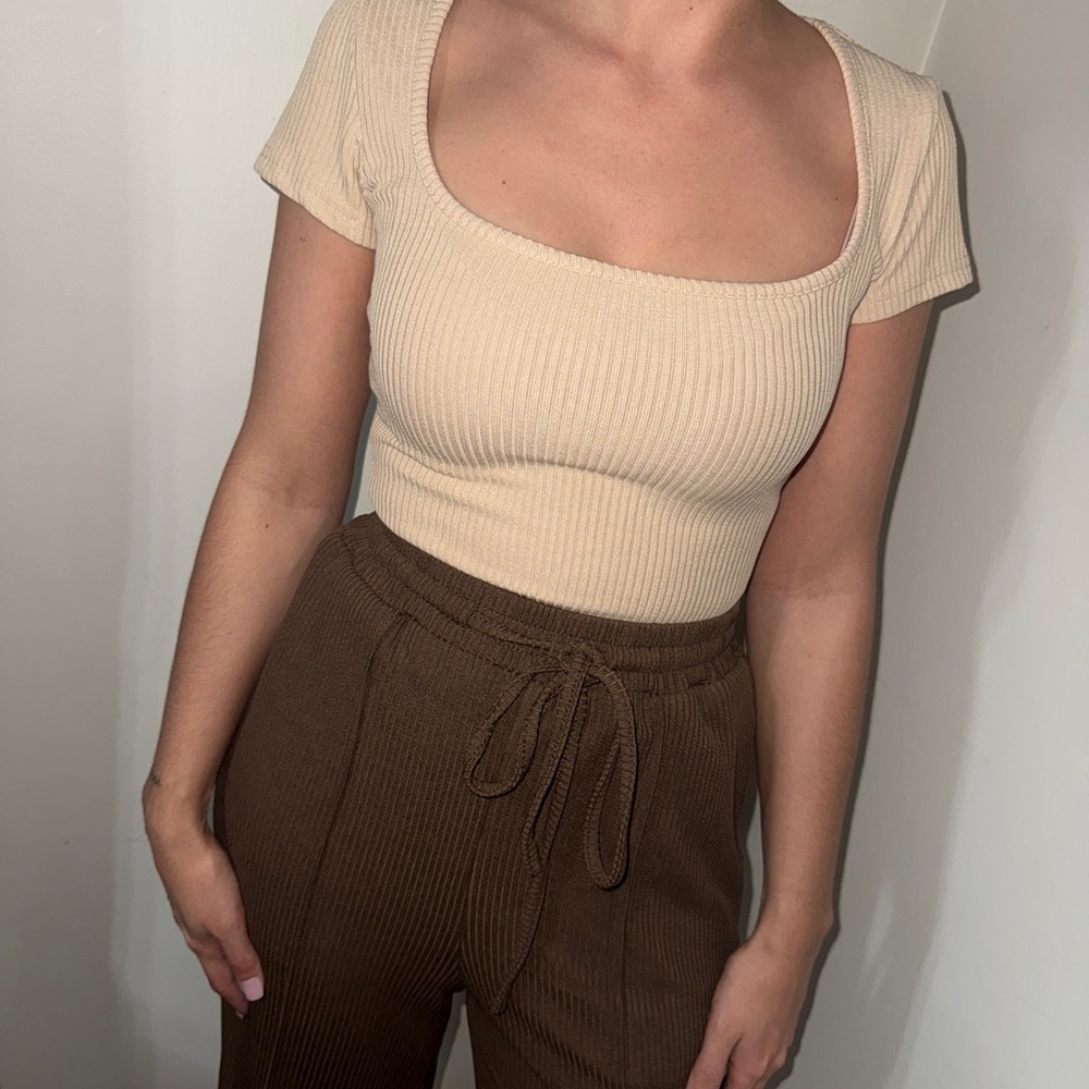 Cider Cream Ribbed Crop Bodysuit